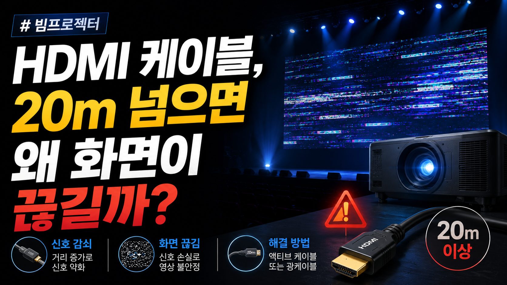 빔프로젝터 HDMI 케이블, 20m 넘으면 왜 화면이 끊길까?